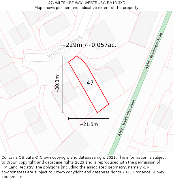 47, WILTSHIRE WAY, WESTBURY, BA13 3XD: Plot and title map