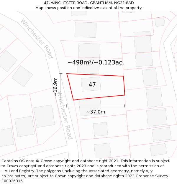 47, WINCHESTER ROAD, GRANTHAM, NG31 8AD: Plot and title map