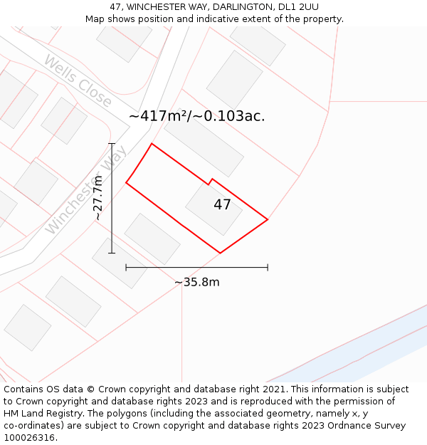 47, WINCHESTER WAY, DARLINGTON, DL1 2UU: Plot and title map
