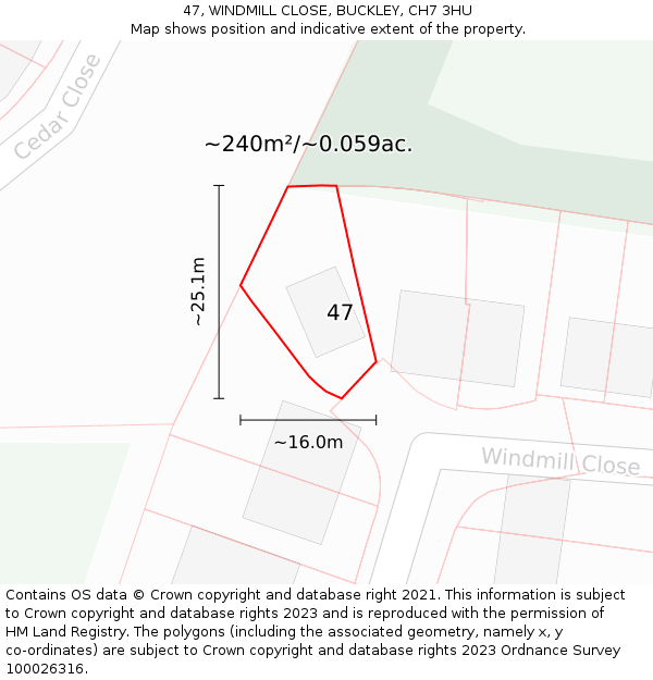 47, WINDMILL CLOSE, BUCKLEY, CH7 3HU: Plot and title map