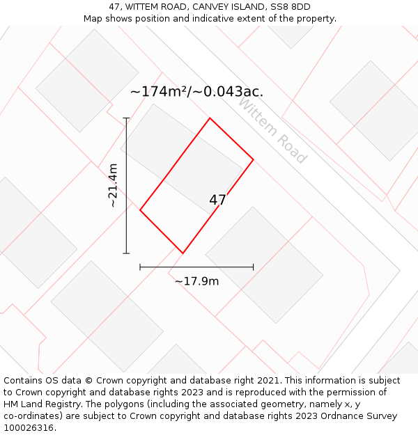 47, WITTEM ROAD, CANVEY ISLAND, SS8 8DD: Plot and title map