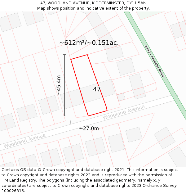 47, WOODLAND AVENUE, KIDDERMINSTER, DY11 5AN: Plot and title map