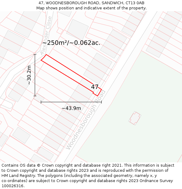 47, WOODNESBOROUGH ROAD, SANDWICH, CT13 0AB: Plot and title map