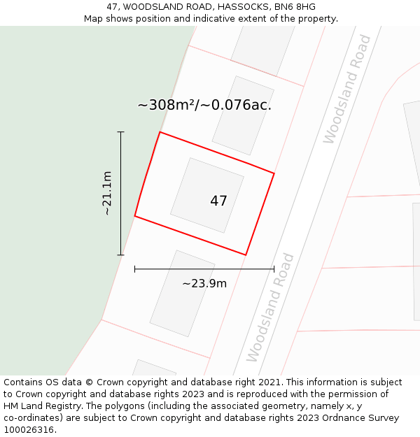 47, WOODSLAND ROAD, HASSOCKS, BN6 8HG: Plot and title map