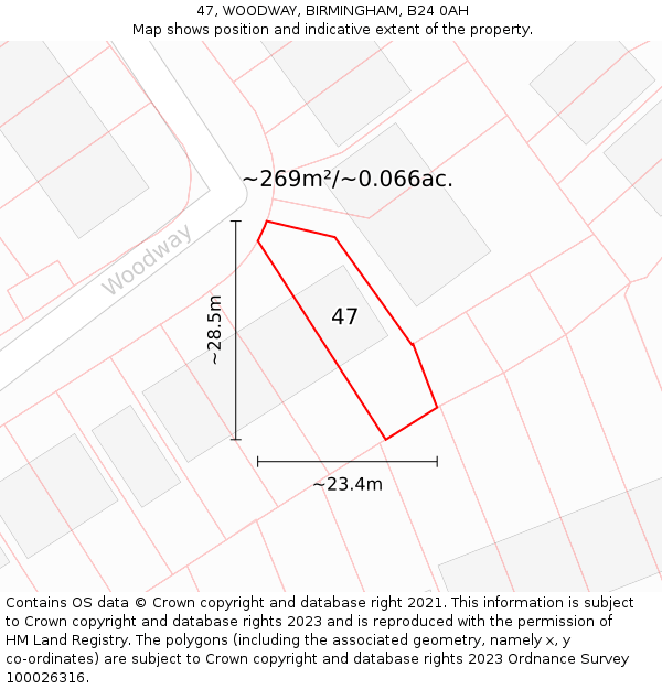 47, WOODWAY, BIRMINGHAM, B24 0AH: Plot and title map