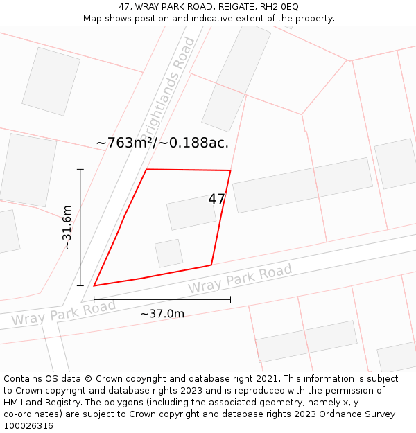 47, WRAY PARK ROAD, REIGATE, RH2 0EQ: Plot and title map