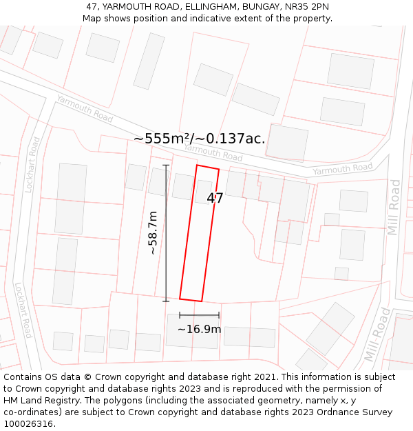 47, YARMOUTH ROAD, ELLINGHAM, BUNGAY, NR35 2PN: Plot and title map