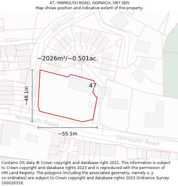 47, YARMOUTH ROAD, NORWICH, NR7 0EN: Plot and title map