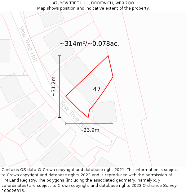 47, YEW TREE HILL, DROITWICH, WR9 7QQ: Plot and title map