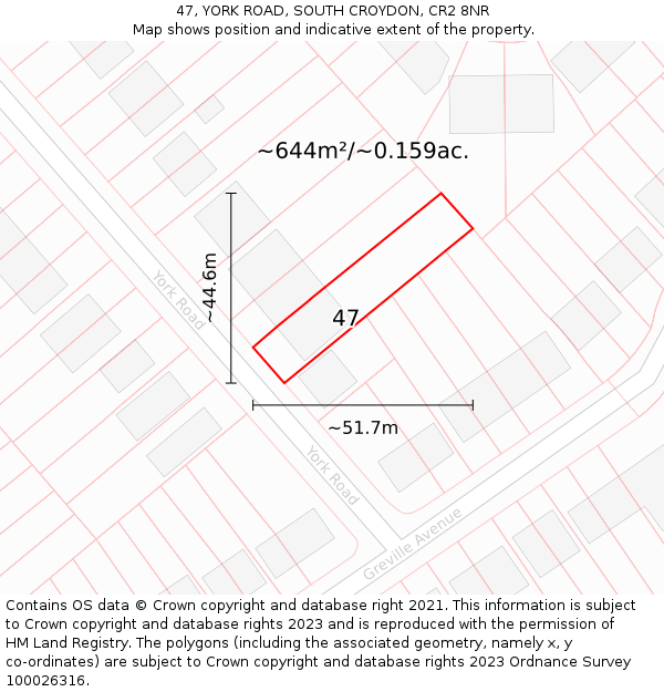 47, YORK ROAD, SOUTH CROYDON, CR2 8NR: Plot and title map