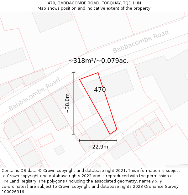 470, BABBACOMBE ROAD, TORQUAY, TQ1 1HN: Plot and title map