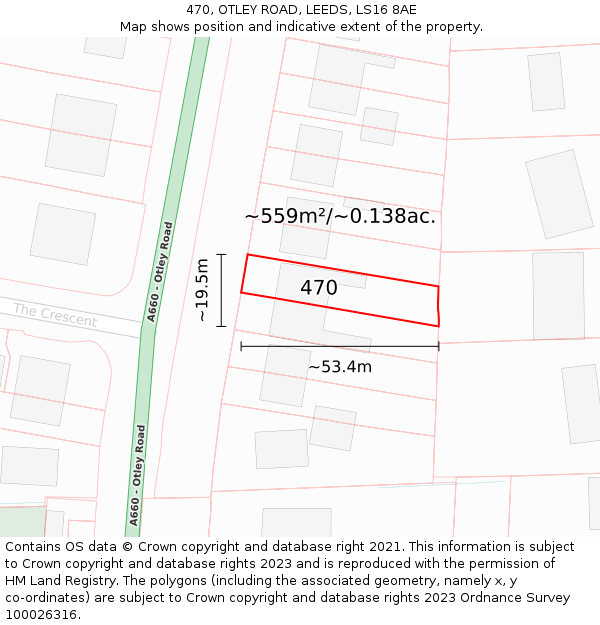 470, OTLEY ROAD, LEEDS, LS16 8AE: Plot and title map