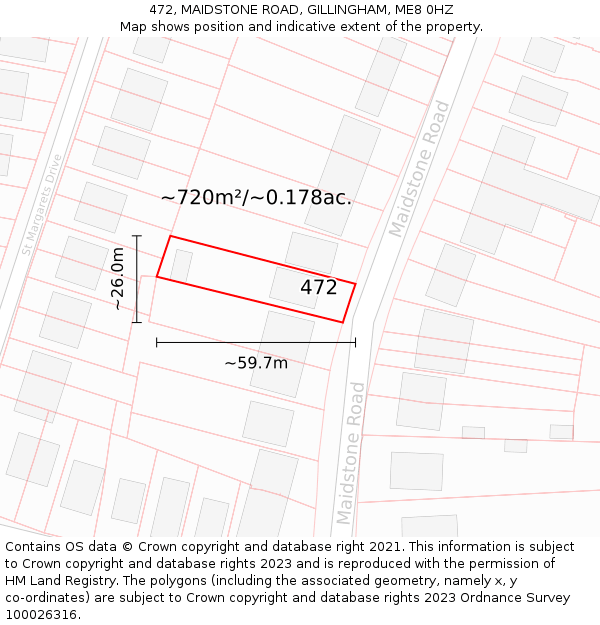 472, MAIDSTONE ROAD, GILLINGHAM, ME8 0HZ: Plot and title map