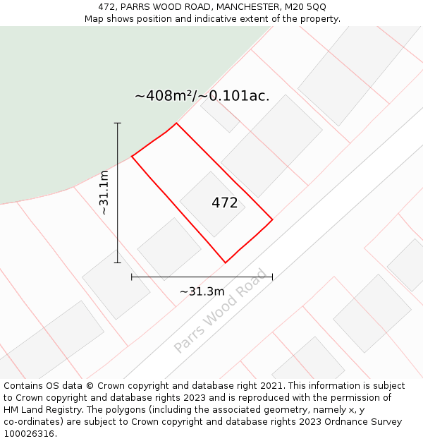 472, PARRS WOOD ROAD, MANCHESTER, M20 5QQ: Plot and title map