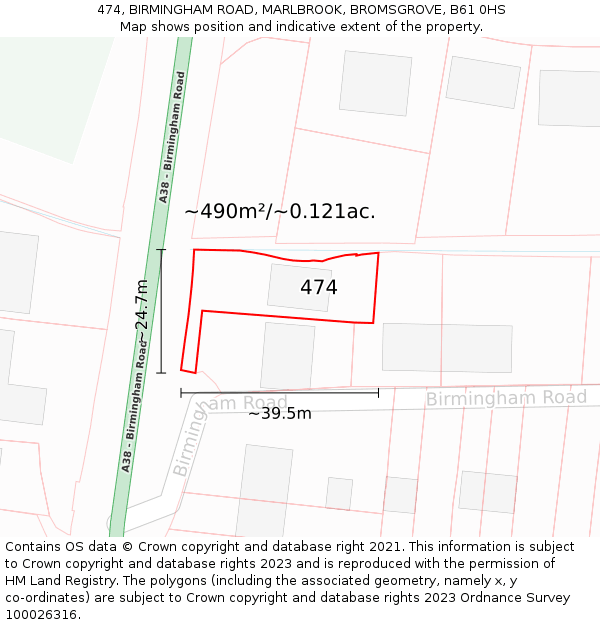 474, BIRMINGHAM ROAD, MARLBROOK, BROMSGROVE, B61 0HS: Plot and title map