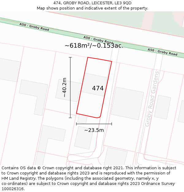 474, GROBY ROAD, LEICESTER, LE3 9QD: Plot and title map
