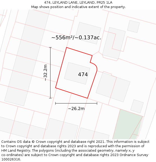 474, LEYLAND LANE, LEYLAND, PR25 1LA: Plot and title map