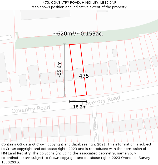 475, COVENTRY ROAD, HINCKLEY, LE10 0NF: Plot and title map