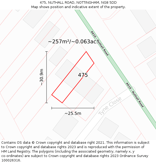 475, NUTHALL ROAD, NOTTINGHAM, NG8 5DD: Plot and title map