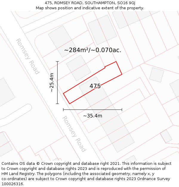 475, ROMSEY ROAD, SOUTHAMPTON, SO16 9GJ: Plot and title map