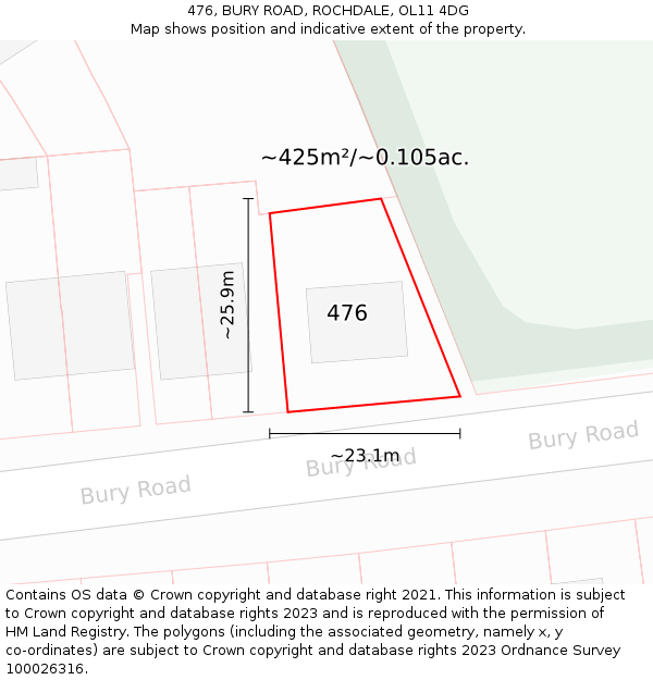 476, BURY ROAD, ROCHDALE, OL11 4DG: Plot and title map