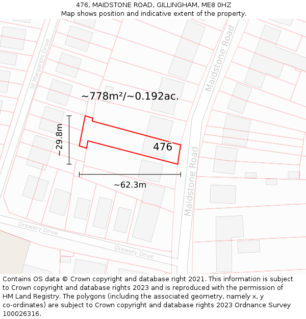 476, MAIDSTONE ROAD, GILLINGHAM, ME8 0HZ: Plot and title map