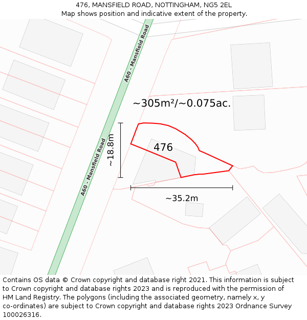 476, MANSFIELD ROAD, NOTTINGHAM, NG5 2EL: Plot and title map