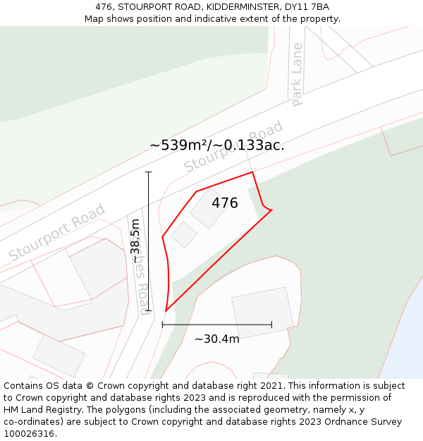 476, STOURPORT ROAD, KIDDERMINSTER, DY11 7BA: Plot and title map
