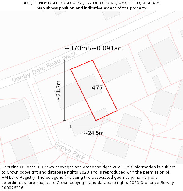 477, DENBY DALE ROAD WEST, CALDER GROVE, WAKEFIELD, WF4 3AA: Plot and title map