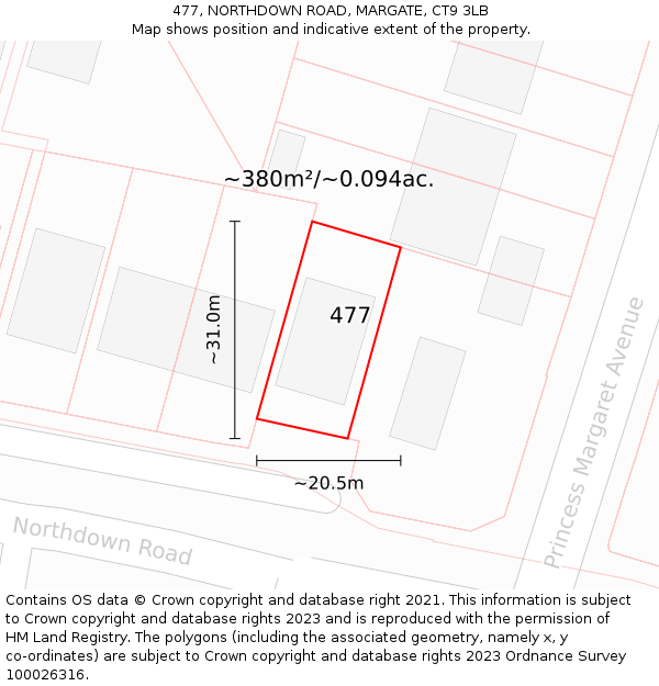 477, NORTHDOWN ROAD, MARGATE, CT9 3LB: Plot and title map