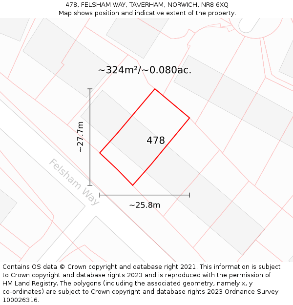 478, FELSHAM WAY, TAVERHAM, NORWICH, NR8 6XQ: Plot and title map