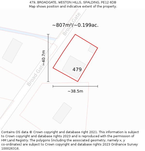 479, BROADGATE, WESTON HILLS, SPALDING, PE12 6DB: Plot and title map