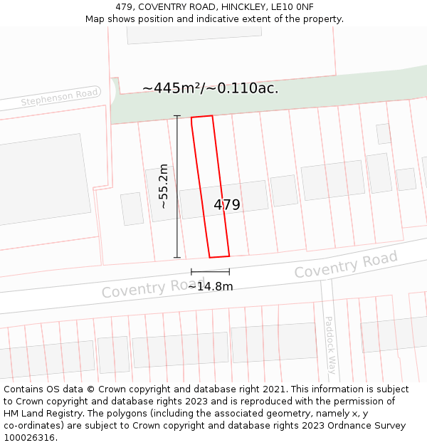 479, COVENTRY ROAD, HINCKLEY, LE10 0NF: Plot and title map