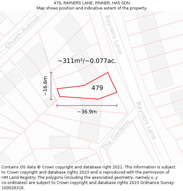 479, RAYNERS LANE, PINNER, HA5 5DN: Plot and title map