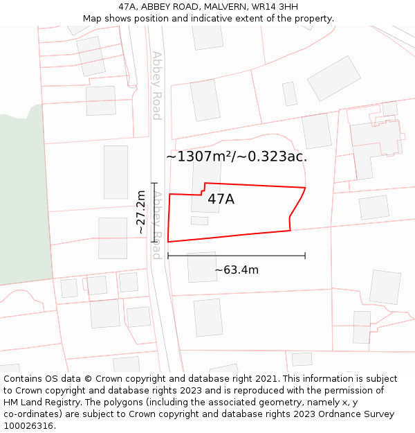 47A, ABBEY ROAD, MALVERN, WR14 3HH: Plot and title map