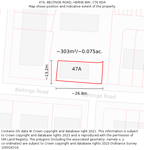 47A, BELTINGE ROAD, HERNE BAY, CT6 6DA: Plot and title map