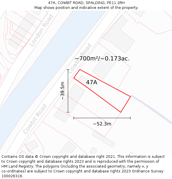 47A, COWBIT ROAD, SPALDING, PE11 2RH: Plot and title map