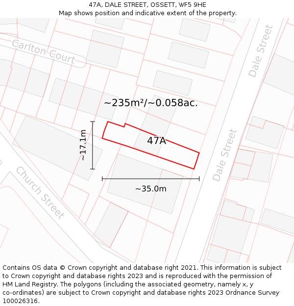 47A, DALE STREET, OSSETT, WF5 9HE: Plot and title map