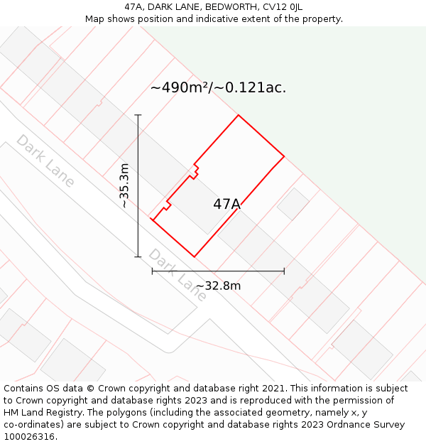 47A, DARK LANE, BEDWORTH, CV12 0JL: Plot and title map