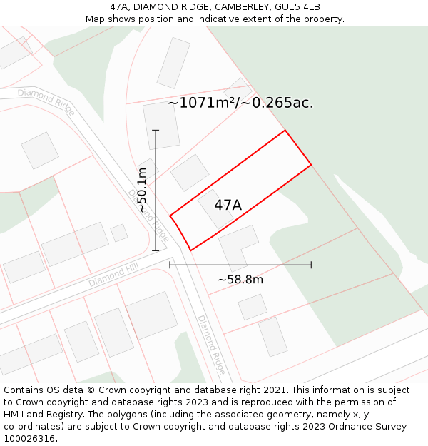 47A, DIAMOND RIDGE, CAMBERLEY, GU15 4LB: Plot and title map