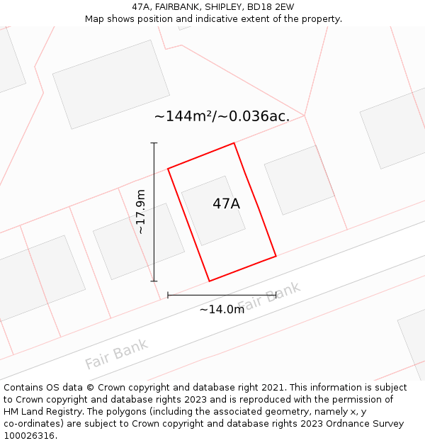 47A, FAIRBANK, SHIPLEY, BD18 2EW: Plot and title map