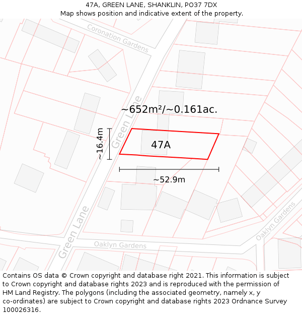 47A, GREEN LANE, SHANKLIN, PO37 7DX: Plot and title map