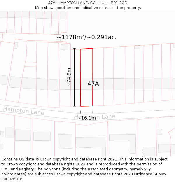 47A, HAMPTON LANE, SOLIHULL, B91 2QD: Plot and title map