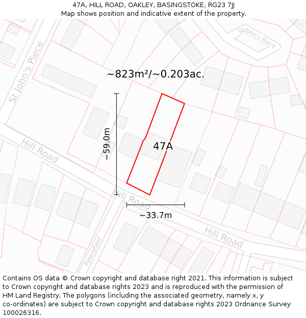 47A, HILL ROAD, OAKLEY, BASINGSTOKE, RG23 7JJ: Plot and title map