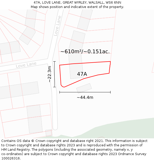 47A, LOVE LANE, GREAT WYRLEY, WALSALL, WS6 6NN: Plot and title map