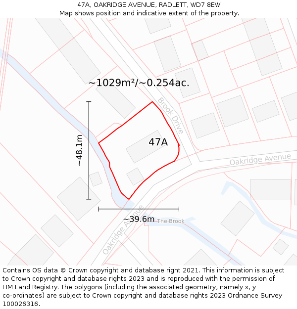 47A, OAKRIDGE AVENUE, RADLETT, WD7 8EW: Plot and title map