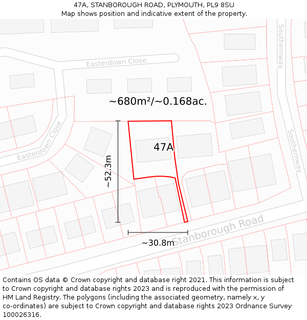 47A, STANBOROUGH ROAD, PLYMOUTH, PL9 8SU: Plot and title map