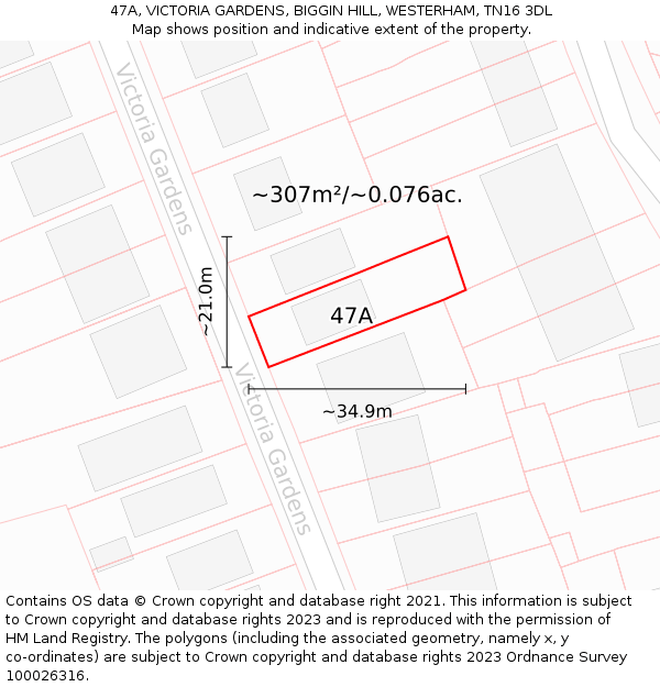 47A, VICTORIA GARDENS, BIGGIN HILL, WESTERHAM, TN16 3DL: Plot and title map