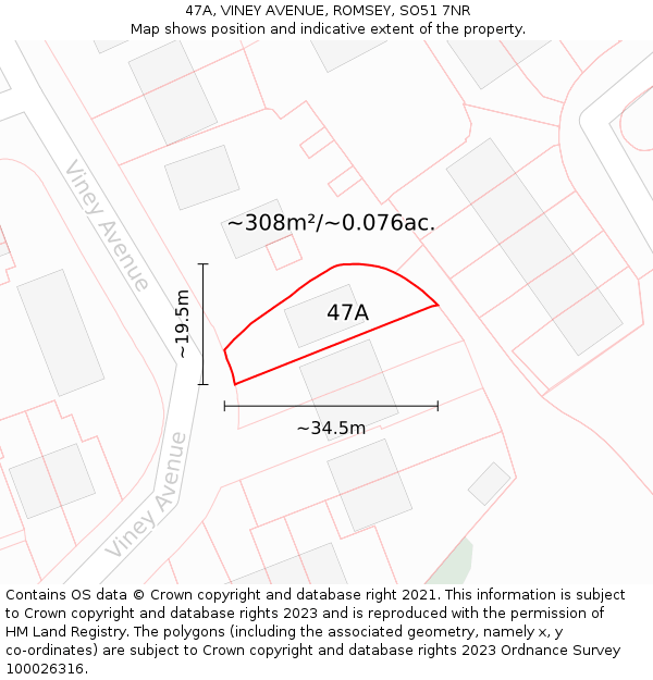 47A, VINEY AVENUE, ROMSEY, SO51 7NR: Plot and title map