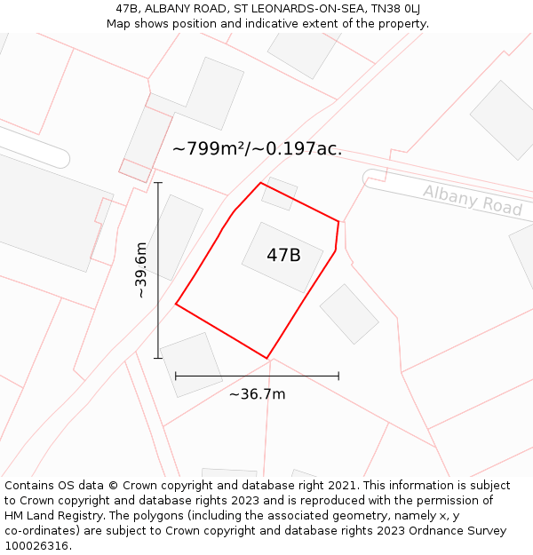 47B, ALBANY ROAD, ST LEONARDS-ON-SEA, TN38 0LJ: Plot and title map